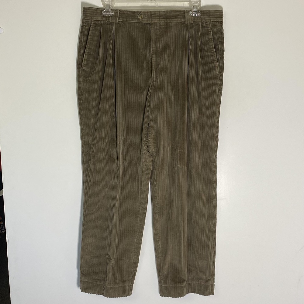 Saks Fifth Avenue Pants Mens 39x30 Brown Corduroy Pleated Cuffed Dress Pants
